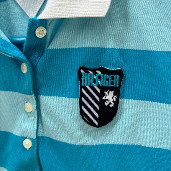 Tommy Hilfiger Blue Striped Polo Shirt with Intarsia Crest Logo - Picture 7 of 10